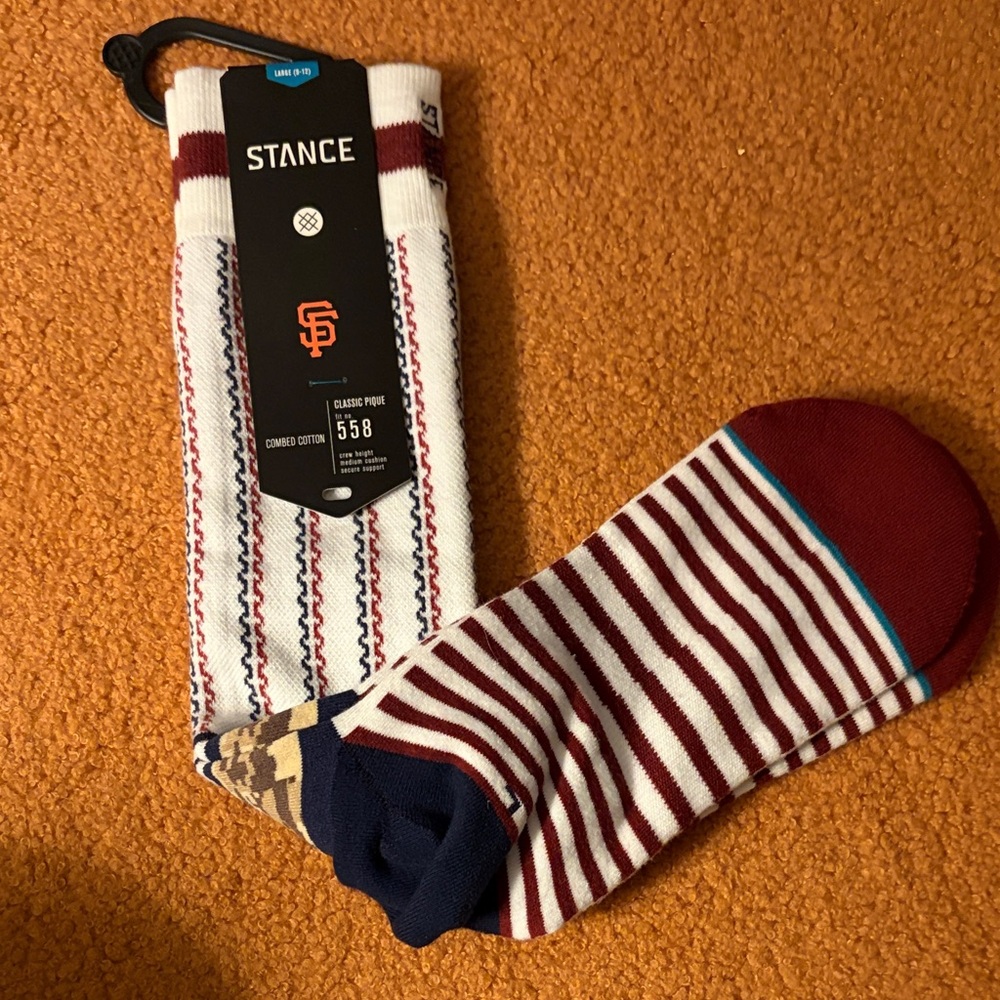 Stance Men's Maroon and White Striped Socks San Francisco